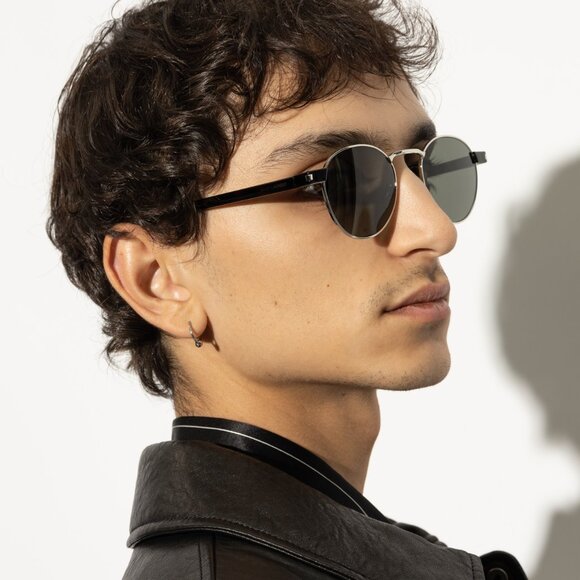 BRAND NEW Saint Laurent SL707 001 Silver Havana Grey Oval Unisex Sunglasses - Picture 9 of 10